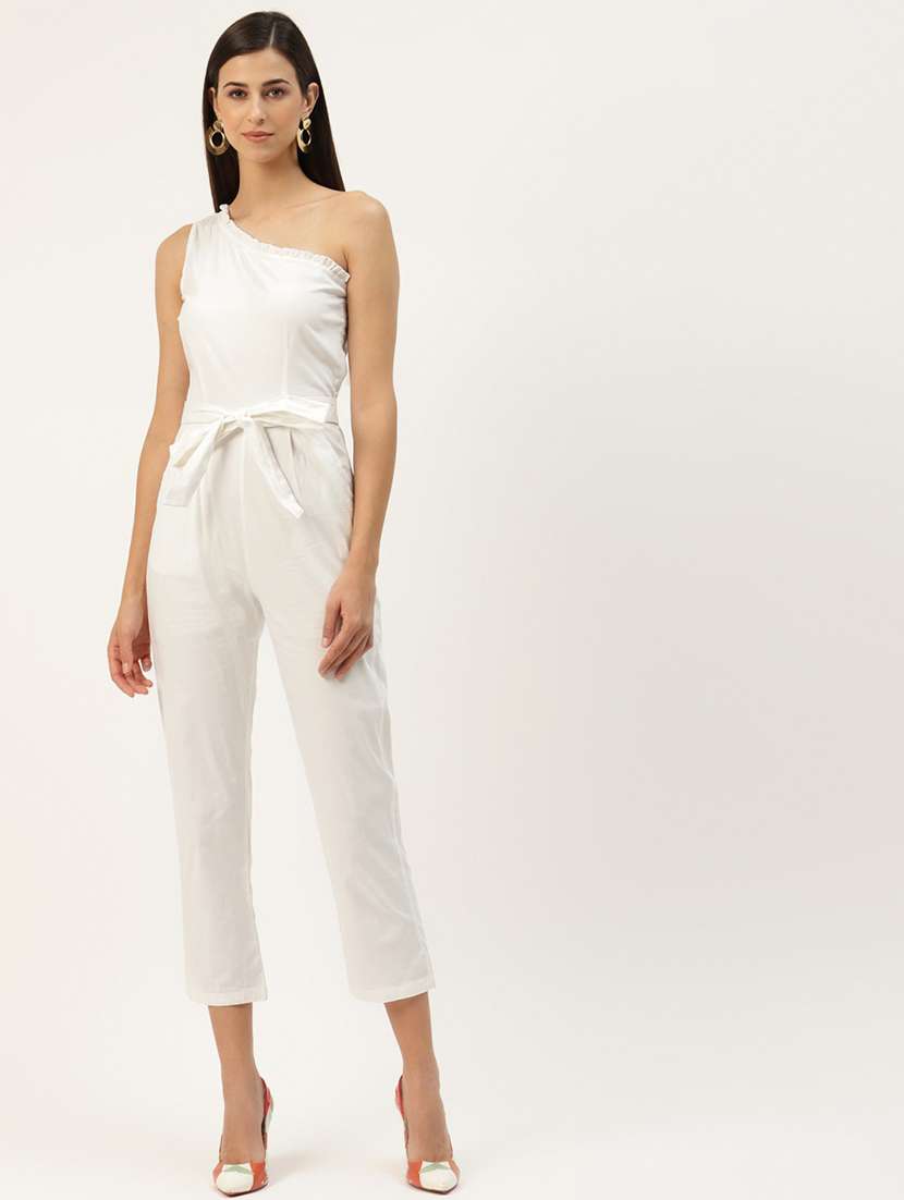 women solid single shoulder jumpsuit