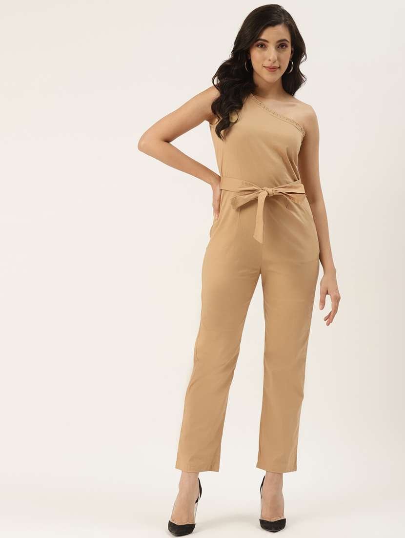 women solid single shoulder jumpsuit