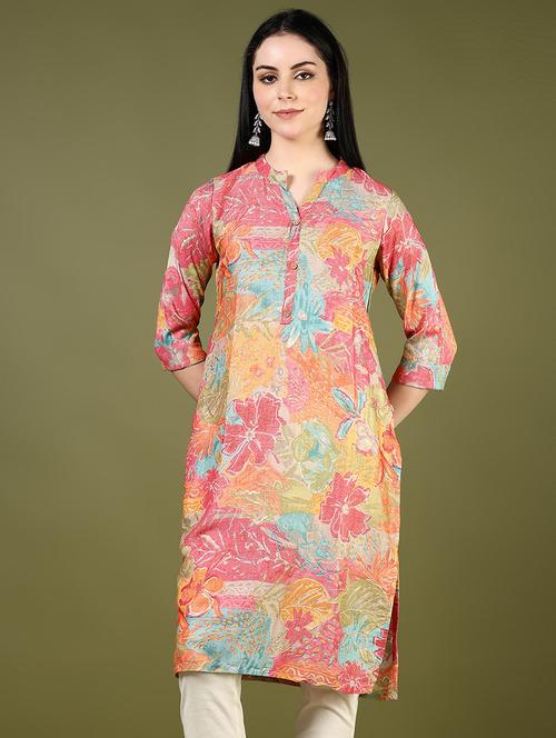 women floral printed mandarin neck straight kurta - 21740549 -  Standard Image - 0
