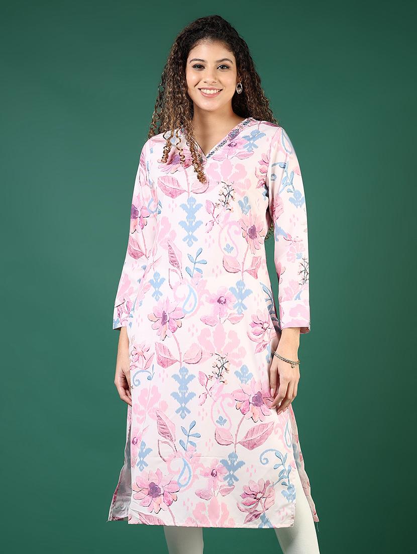 women floral printed v neck straight kurta - 21740573 -  Zoom Image - 0