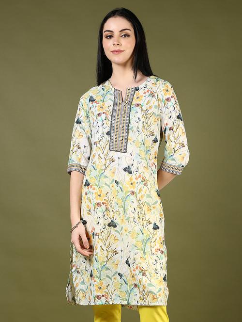 women printed three quarter sleeve straight kurta - 21740606 - Standard Image - 0
