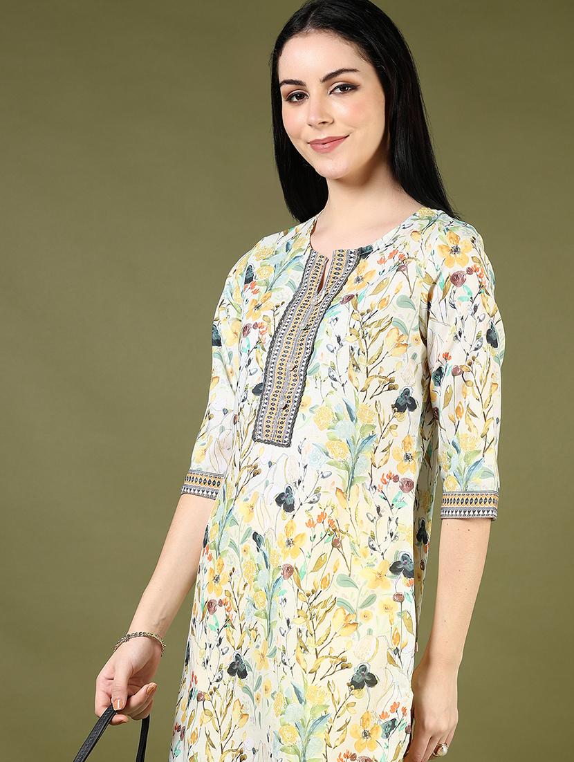 women printed three quarter sleeve straight kurta - 21740606 - Standard Image - 2