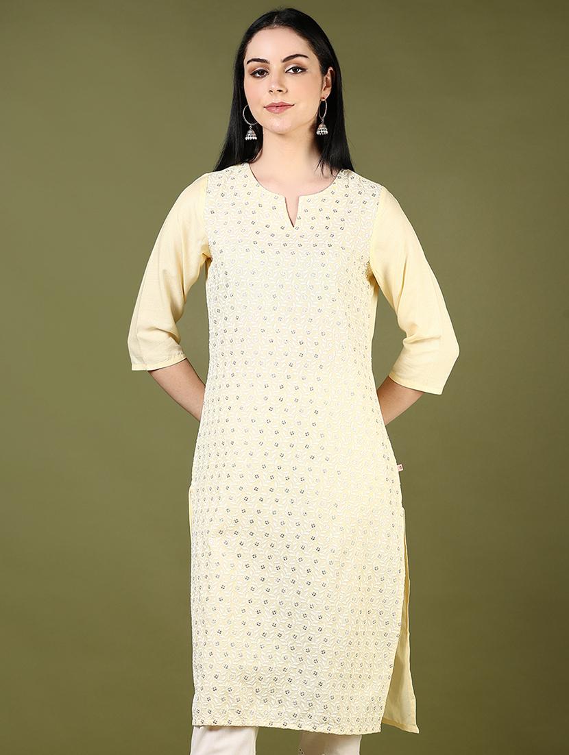 women embroidered notch neck straight kurta - 21740613 - Zoom Image - 0