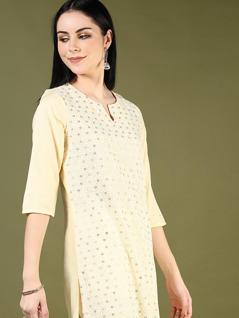 women embroidered notch neck straight kurta - 21740613 - Standard Image - 2