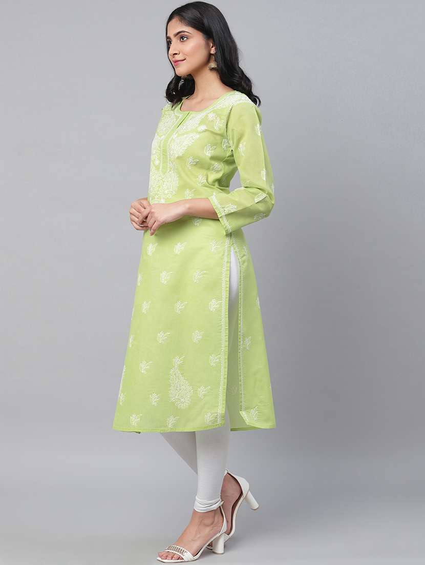 women three quarter sleeve straight chikankari kurta - 21740711 - Standard Image - 2