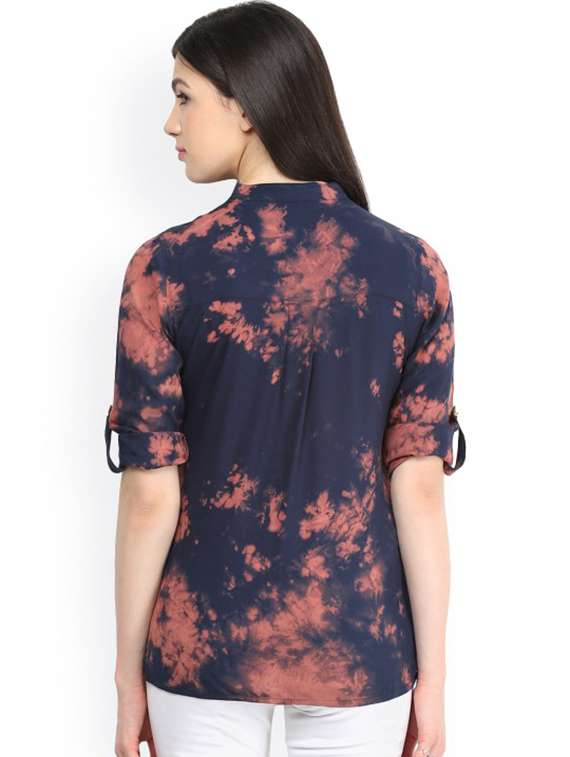 women printed roll up sleeves regular top - 21740716 -  Standard Image - 2