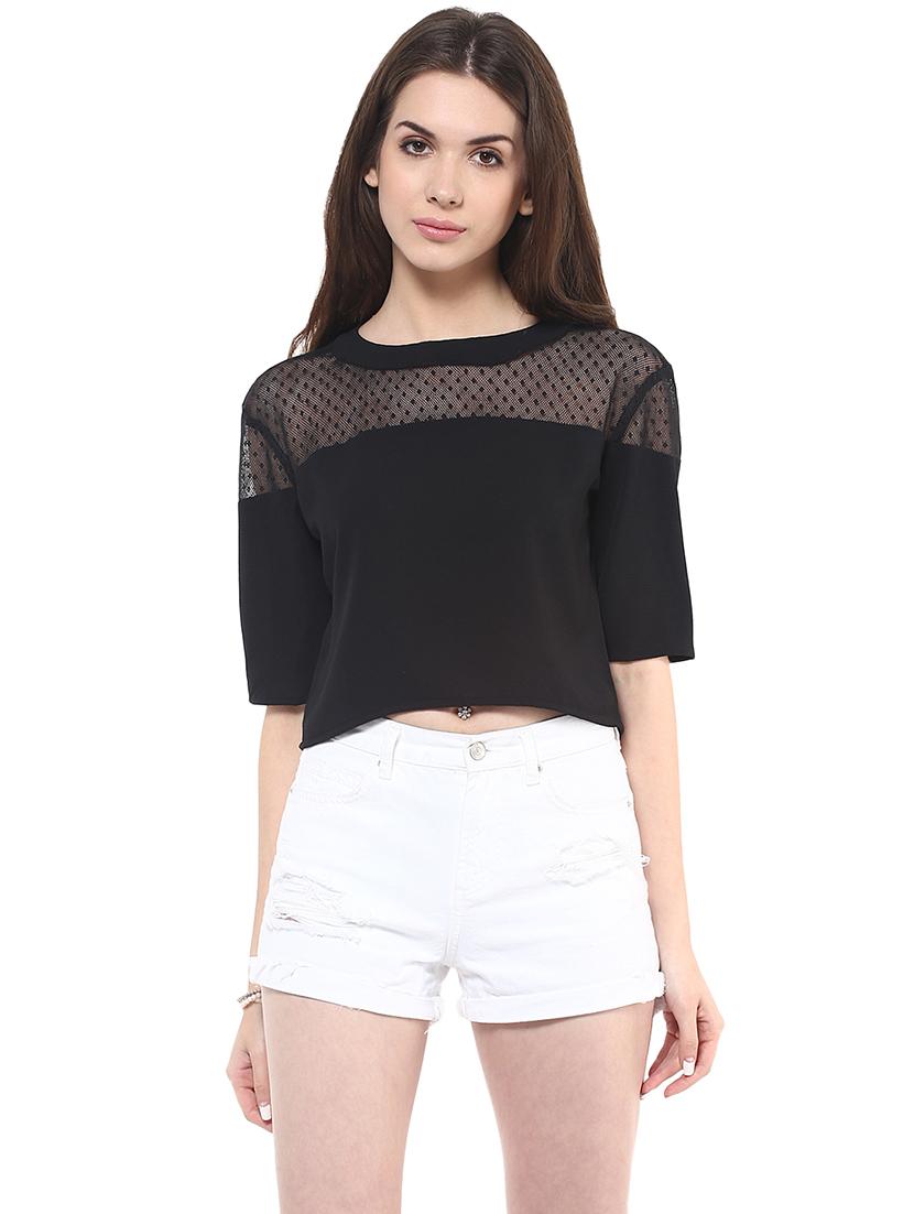 women solid round neck crop top - 21740718 - Zoom Image - 0