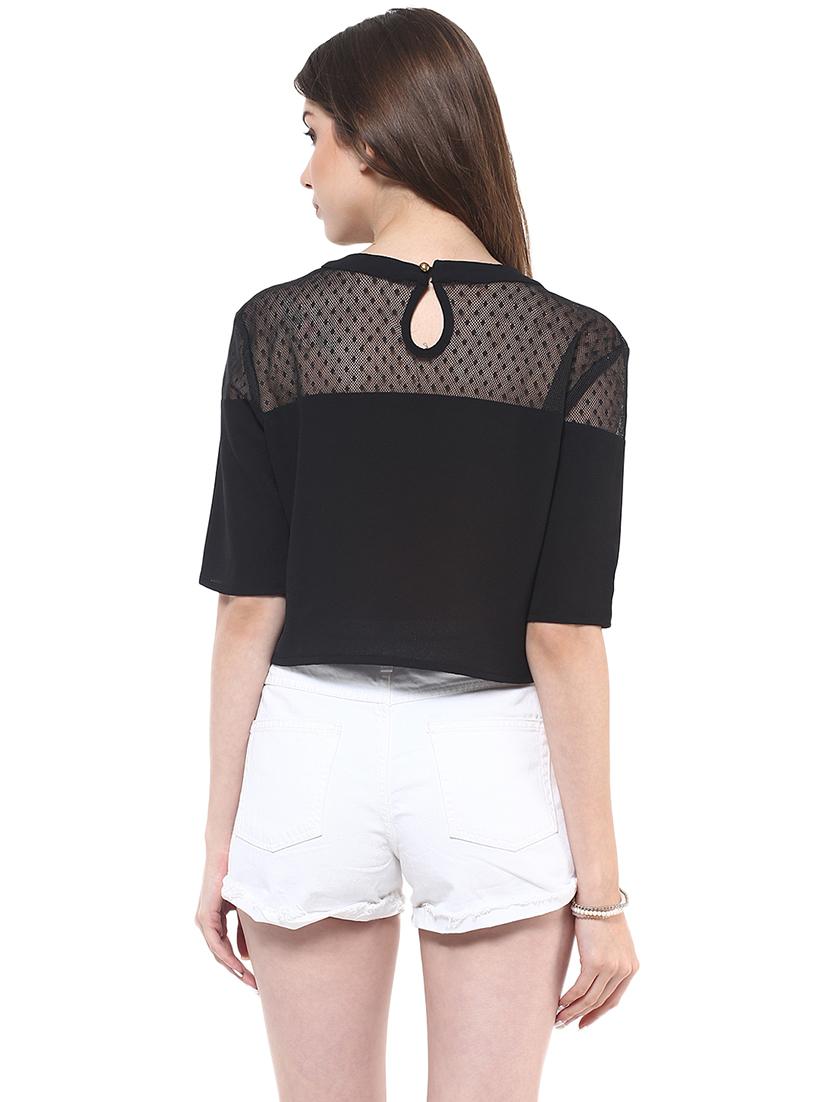 women solid round neck crop top - 21740718 - Standard Image - 2