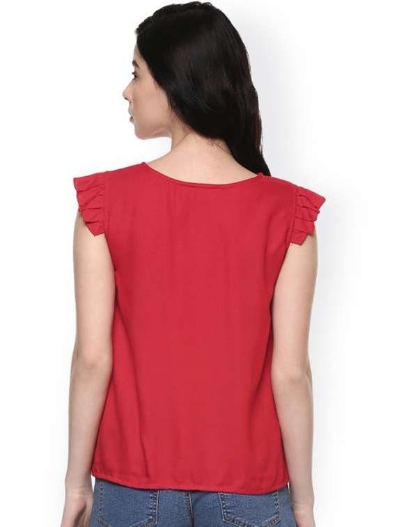 women solid cap sleeves regular top - 21740728 - Standard Image - 2