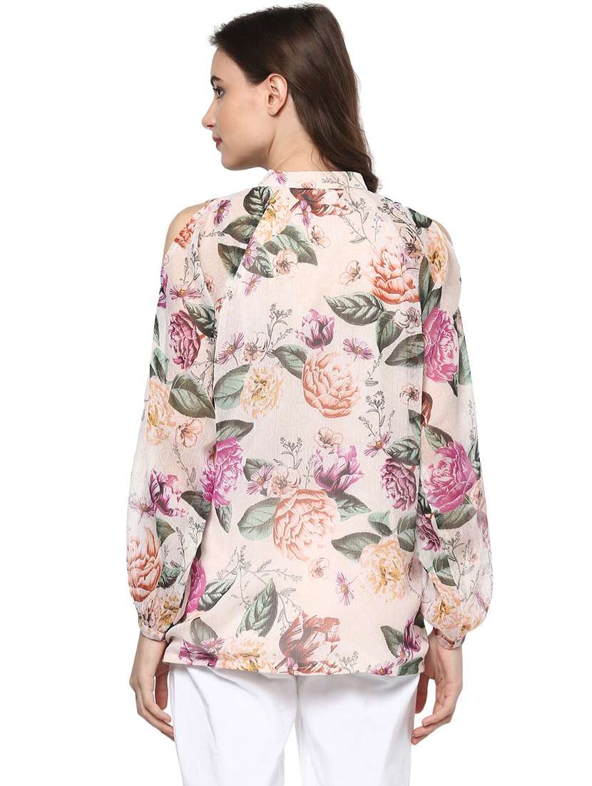 women floral print mandarin neck regular top - 21740731 -  Standard Image - 2