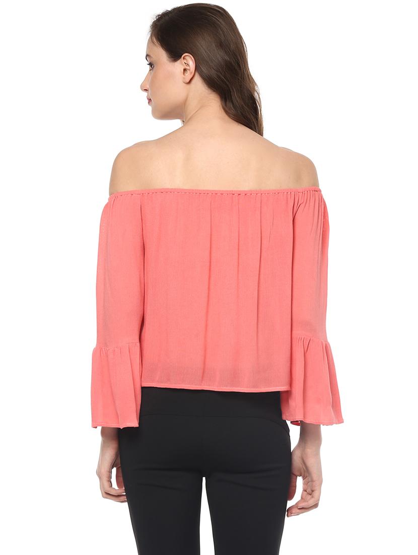 women solid off shoulder bell sleeves regular top - 21740738 - Standard Image - 2