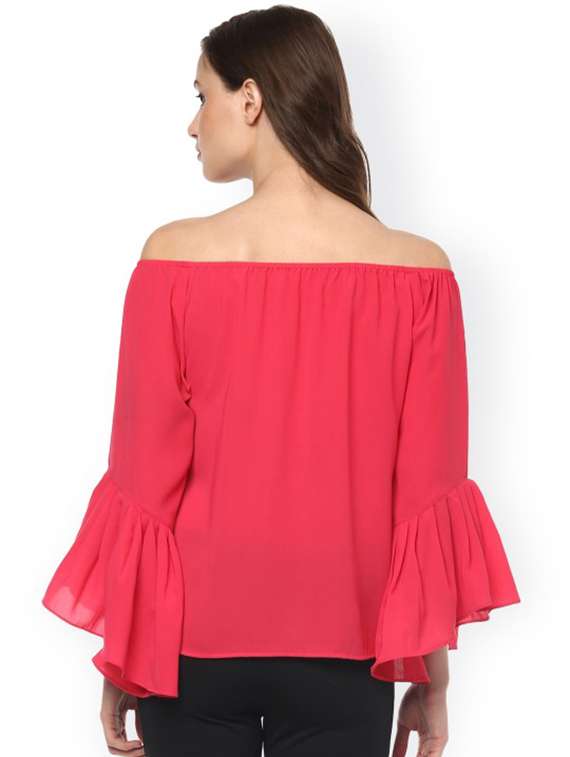 women solid off shoulder bell sleeves regular top - 21740739 - Standard Image - 2