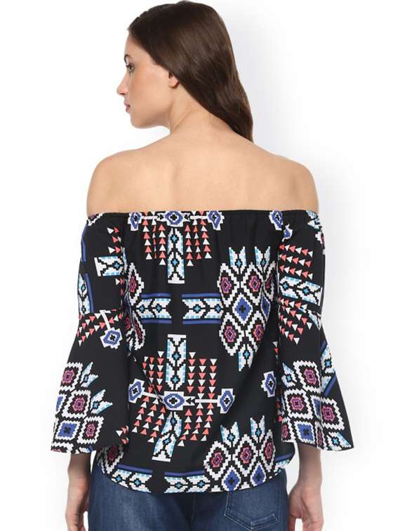 women printed off shoulder bell sleeves regular top - 21740740 - Standard Image - 2