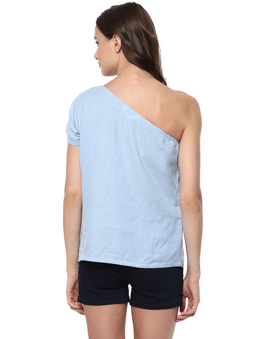 women solid single shoulder regular top - 21740741 - Standard Image - 2