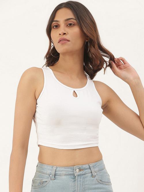 women solid sleeveless crop tank top - 21740799 - Standard Image - 0