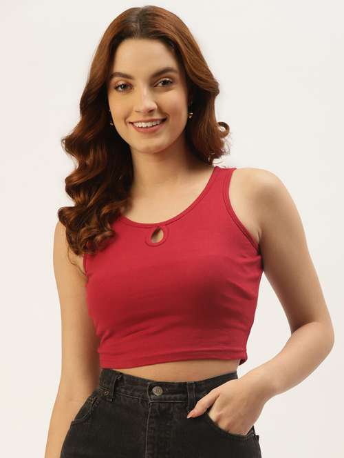 women solid sleeveless crop tank top - 21740801 - Standard Image - 0