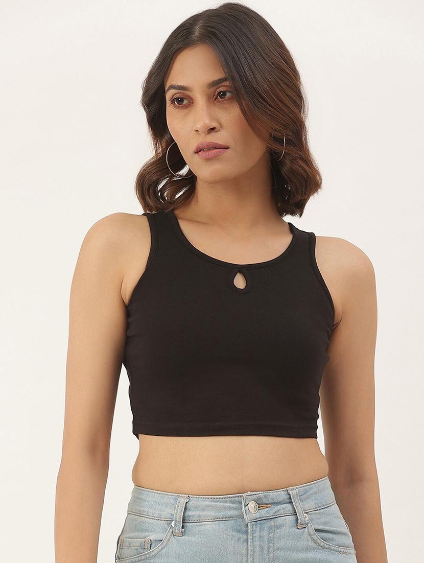 women solid sleeveless crop tank top - 21740802 -  Zoom Image - 0