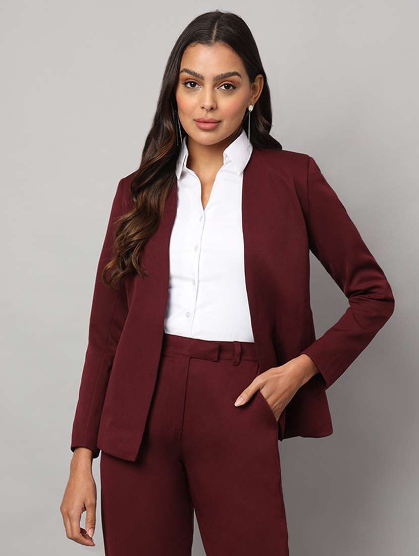 women solid long sleeves formal blazer