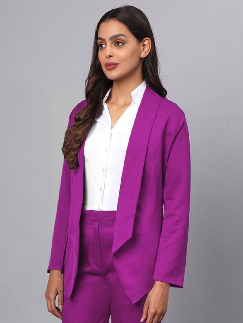 women solid long sleeves formal blazer - 21740829 - Standard Image - 2