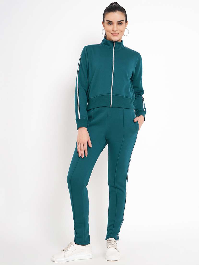 women solid long sleeves active wear co-ord set