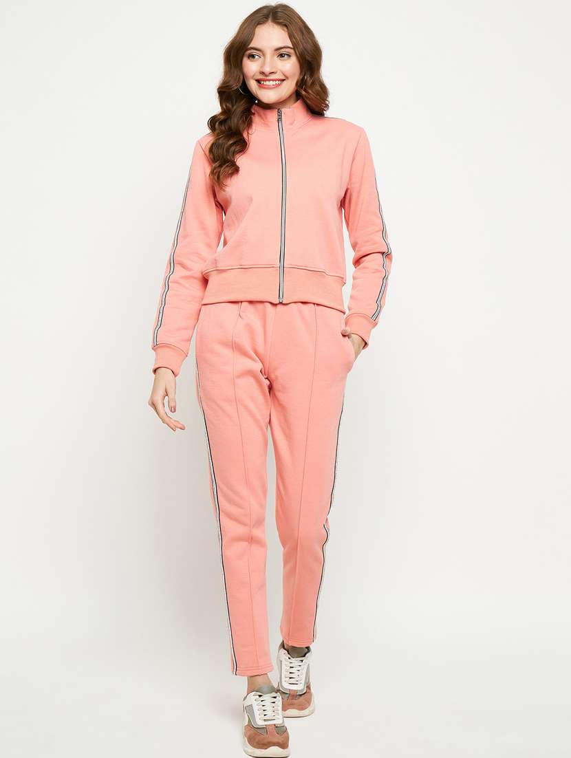 women solid long sleeves active wear co-ord set