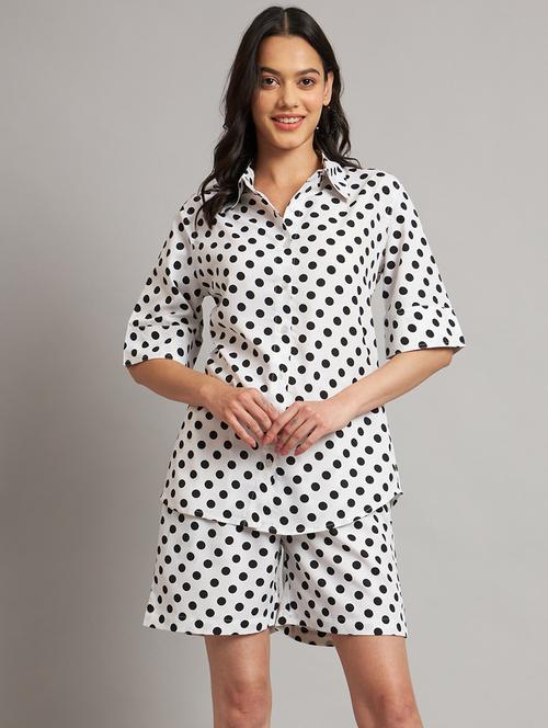 women polka doted shirt and shorts co-ord set - 21740855 -  Standard Image - 0