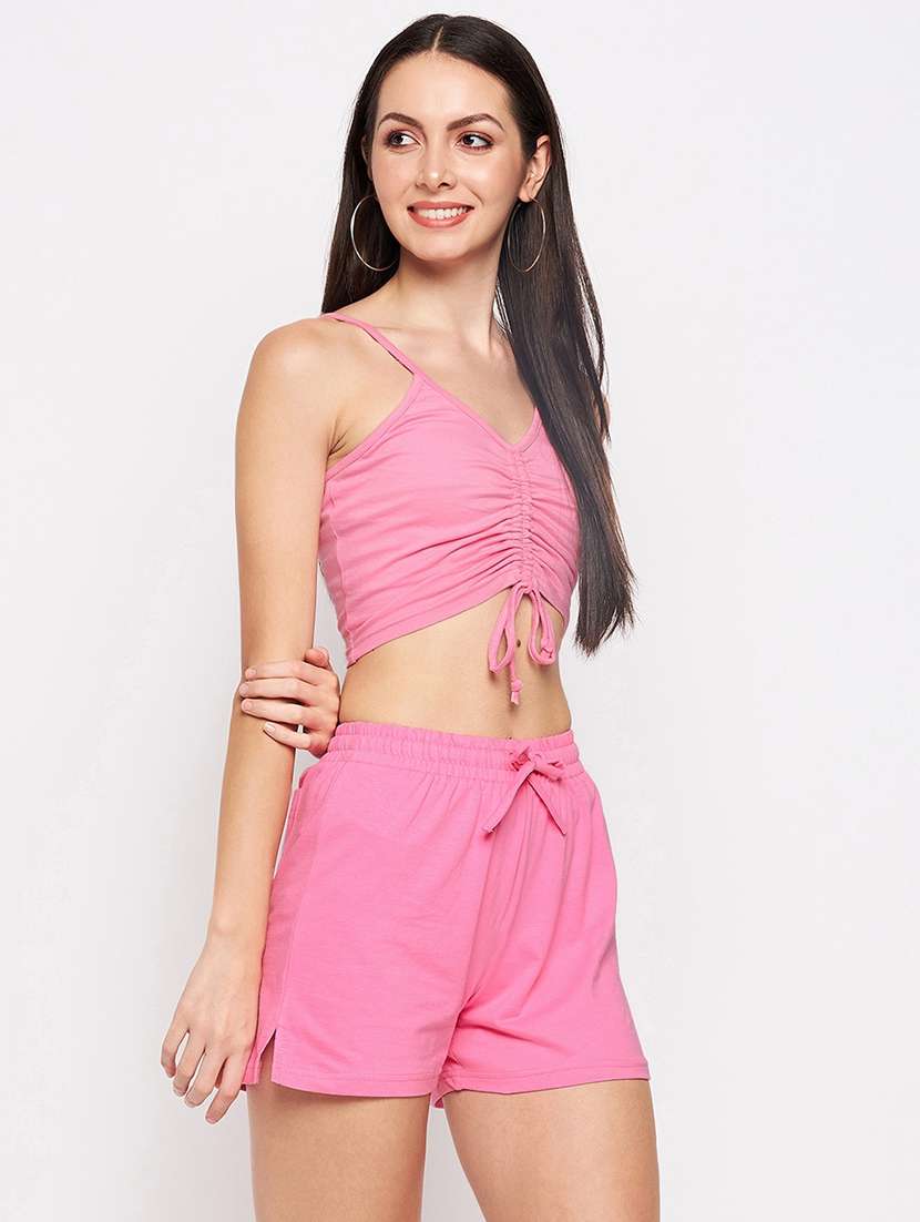 women solid top and shorts co-ord set - 21740862 - Standard Image - 2