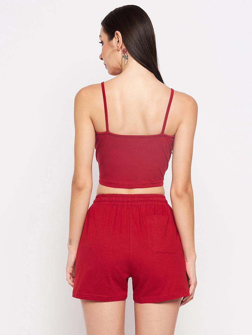 women solid top and shorts co-ord set - 21740864 - Standard Image - 2