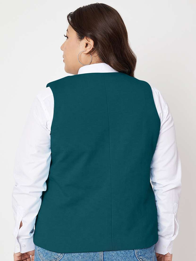 women plus size solid sleeveless waist coat - 21740868 - Standard Image - 2