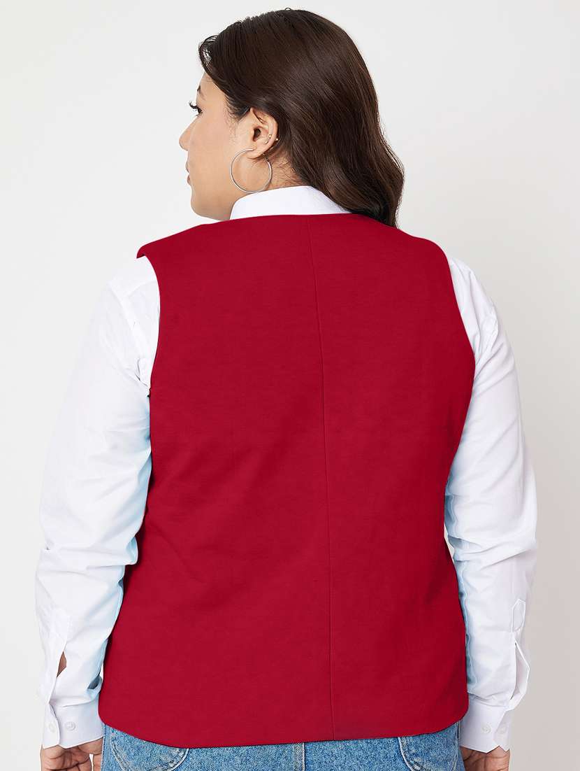 women plus size solid sleeveless waist coat - 21740872 -  Standard Image - 2