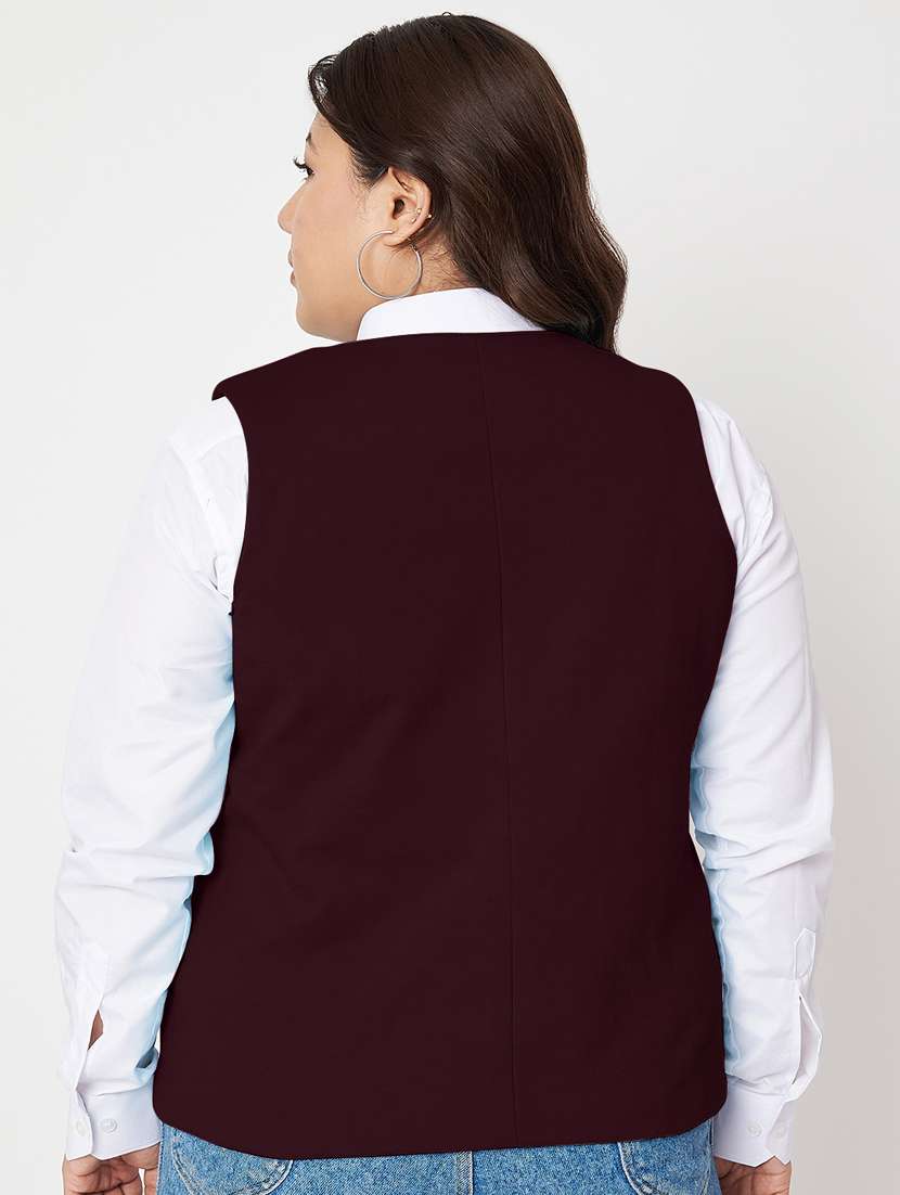 women plus size solid sleeveless waist coat - 21740876 -  Standard Image - 2