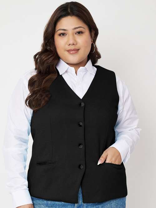 women plus size solid sleeveless waist coat - 21740877 - Standard Image - 0