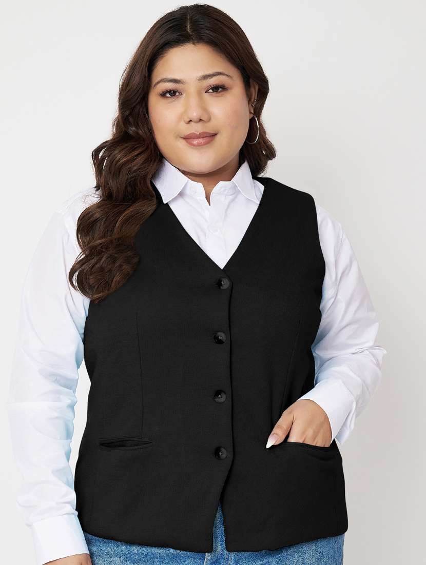 women plus size solid sleeveless waist coat - 21740877 - Zoom Image - 0