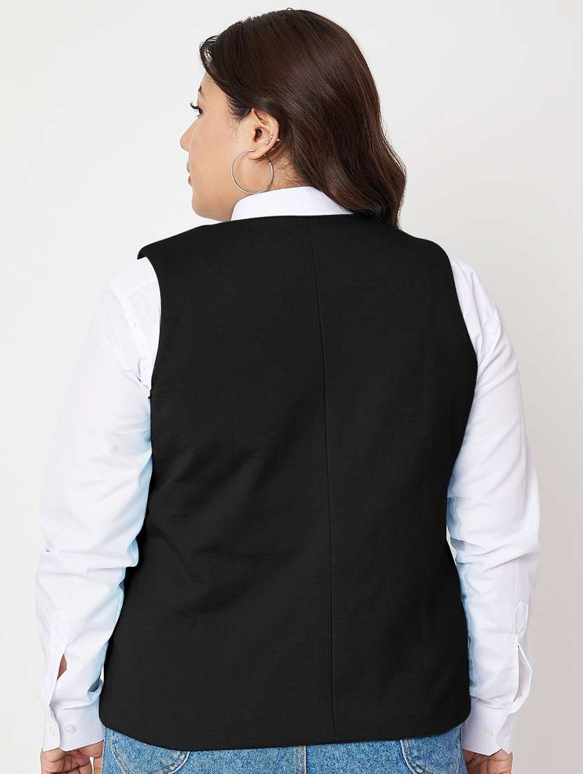 women plus size solid sleeveless waist coat - 21740877 - Standard Image - 2