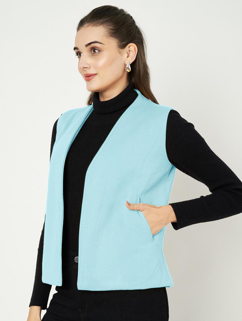 women plus size solid sleeveless waist coat - 21740878 - Standard Image - 2