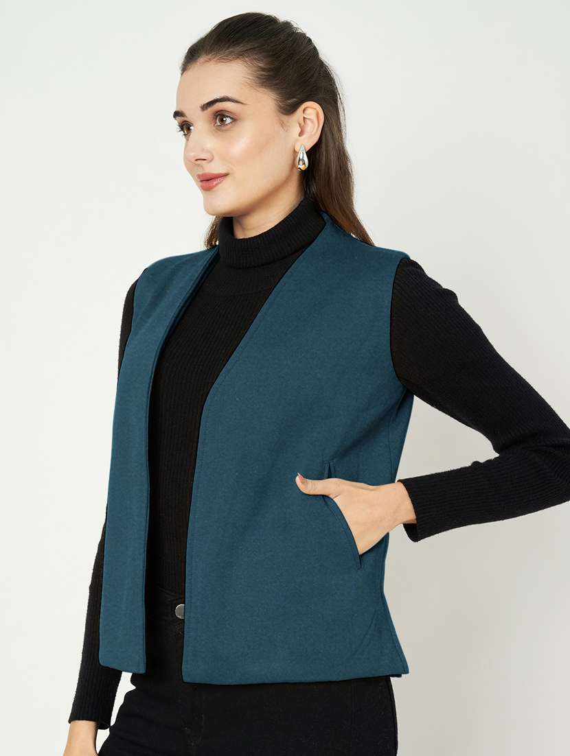 women plus size solid sleeveless waist coat - 21740879 -  Standard Image - 2