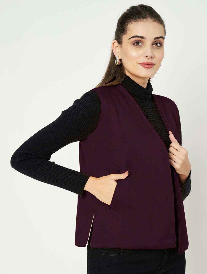 women solid sleeveless waist coat - 21740887 -  Standard Image - 2