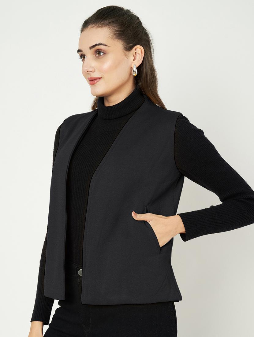 women solid sleeveless waist coat - 21740888 - Standard Image - 2