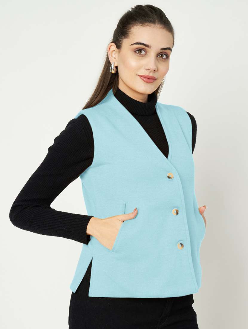 women solid sleeveless waist coat - 21740889 -  Standard Image - 2