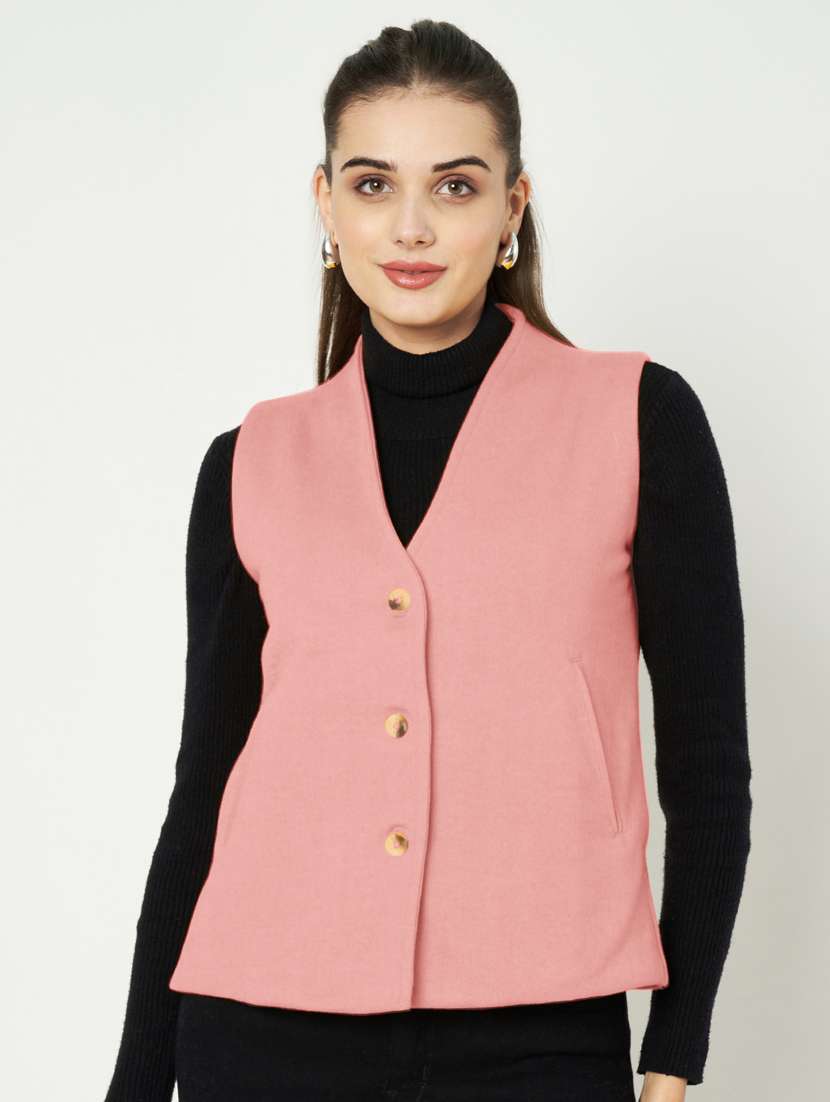 women solid sleeveless waist coat