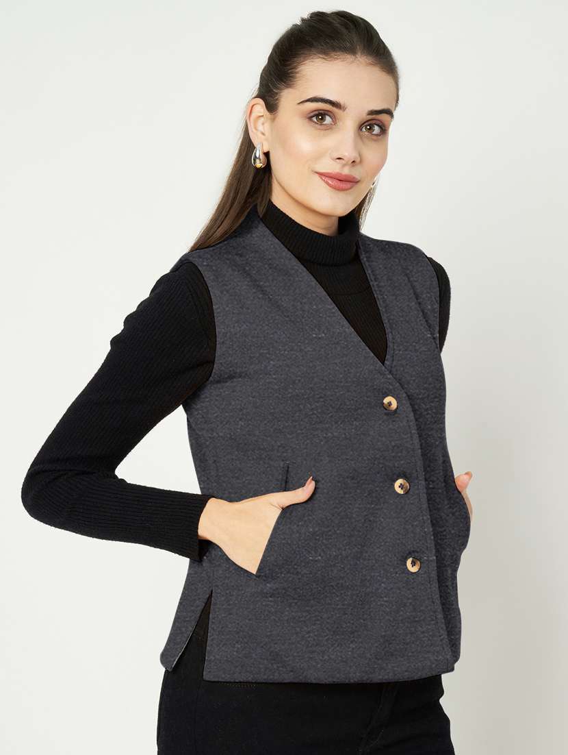 women solid sleeveless waist coat - 21740897 -  Standard Image - 2
