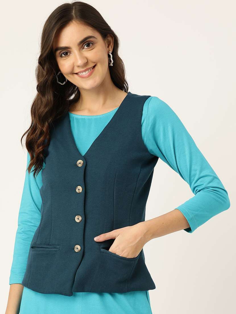 women solid sleeveless waist coat - 21740901 -  Zoom Image - 0