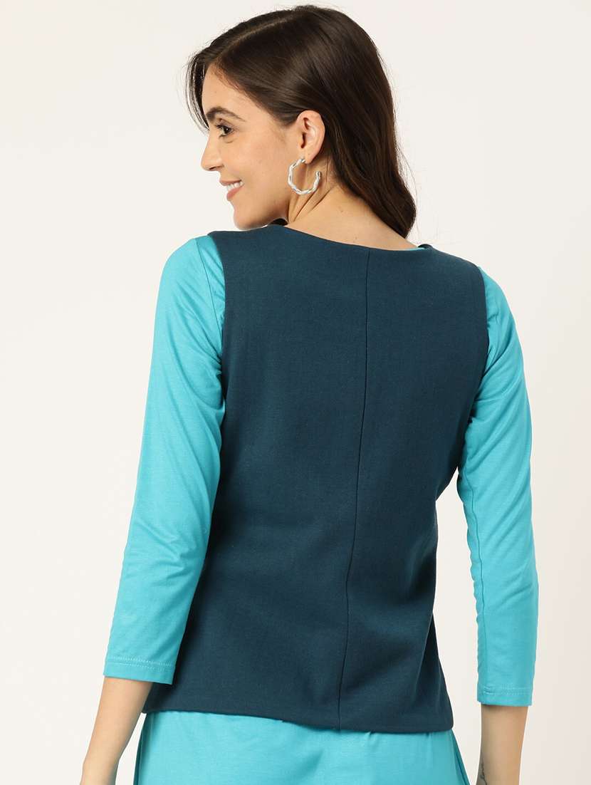 women solid sleeveless waist coat - 21740901 - Standard Image - 2