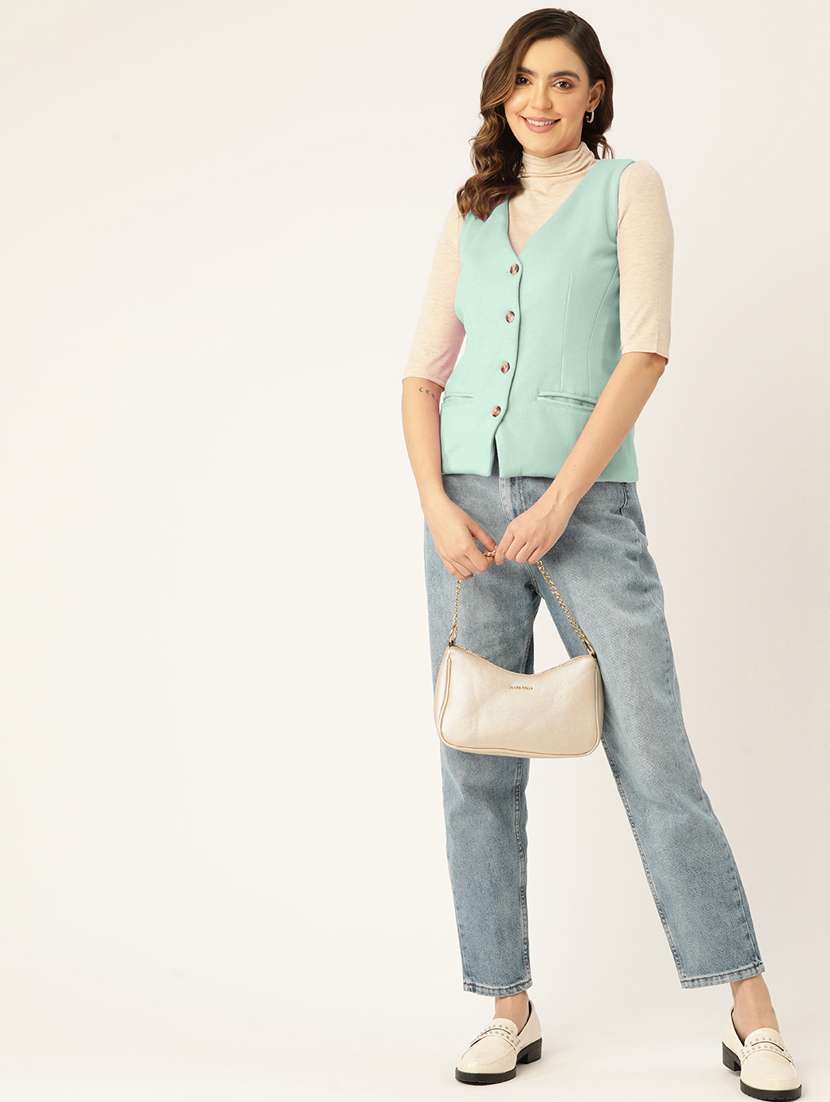 women solid sleeveless waist coat - 21740904 - Standard Image - 2