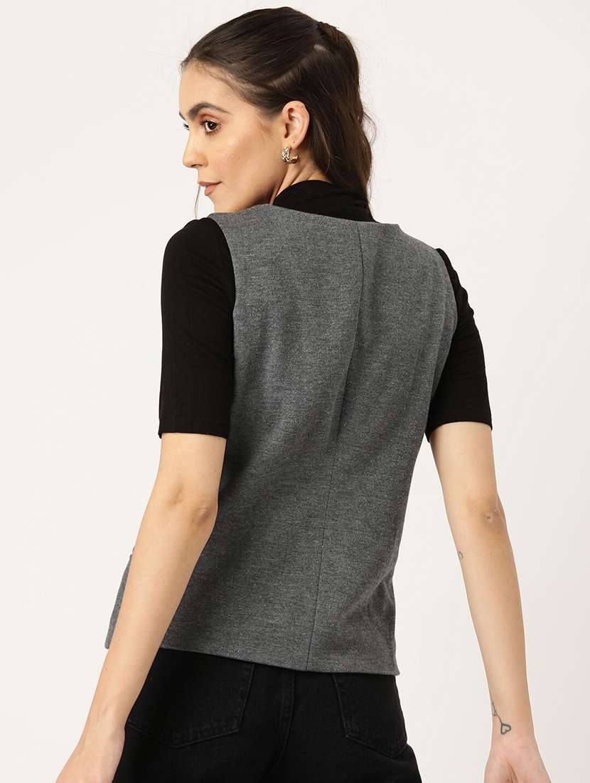 women solid sleeveless waist coat - 21740908 -  Standard Image - 2