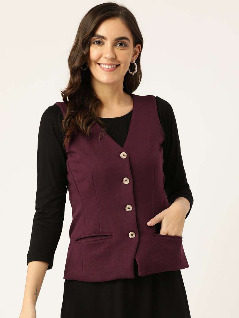 women solid sleeveless waist coat
