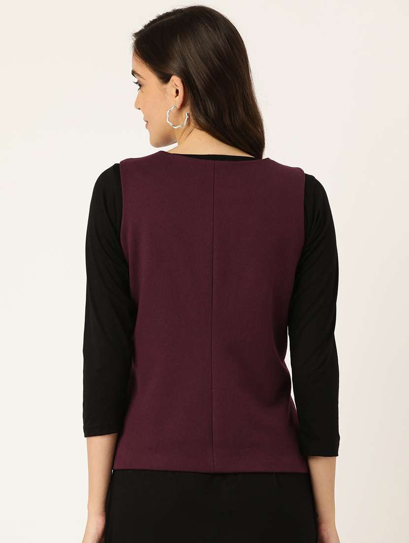 women solid sleeveless waist coat - 21740909 - Standard Image - 2
