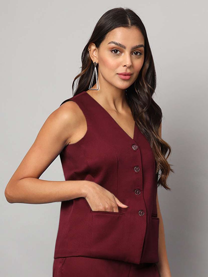 burgundy polyester waist  coat - 21740916 -  Standard Image - 2