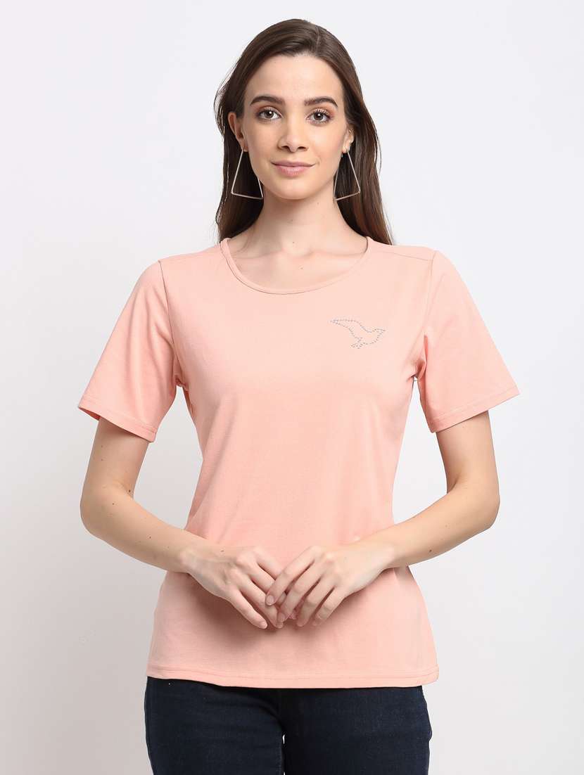 women solid short sleeves regular t-shirt