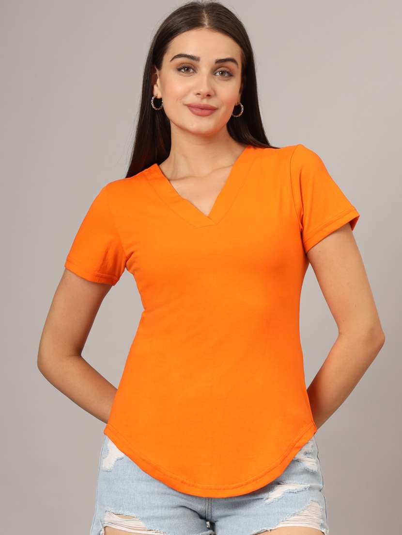 women solid short sleeves regular t-shirt